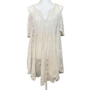 Lucky Brand Boho Lace Cold Shoulder Tunic Crochet Swim Coverup Floral OSFM